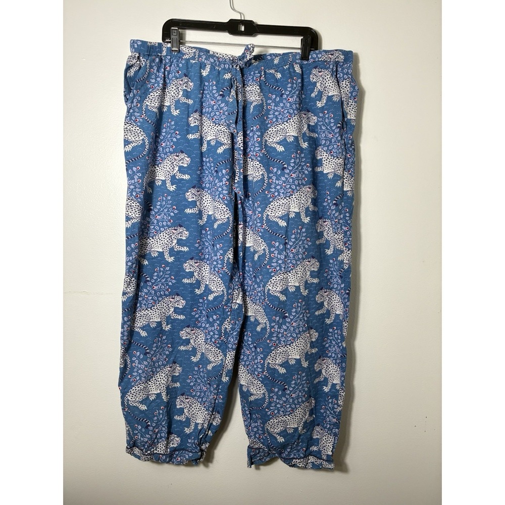 Print Fresh Pajama Pants Only Women's 3XL Blue Pull On 100% Cotton Animal Print